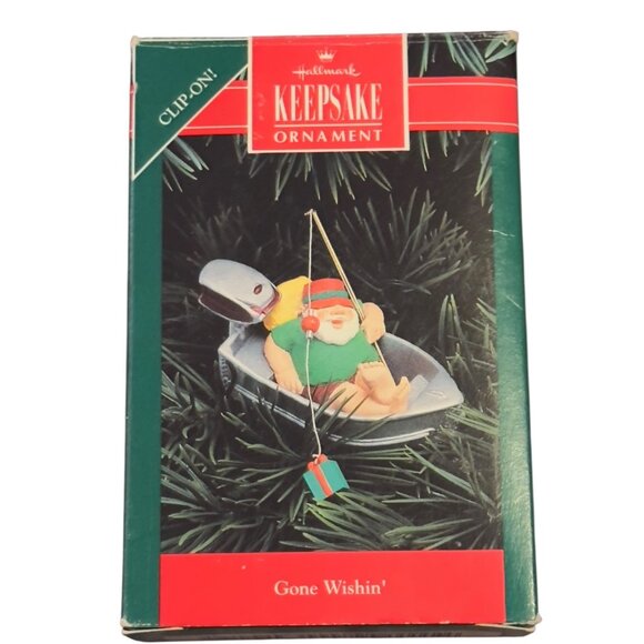 Hallmark 1992 Keepsake Ornament Santa Gone Wishin Fishing Boat Clip-On - Picture 1 of 6